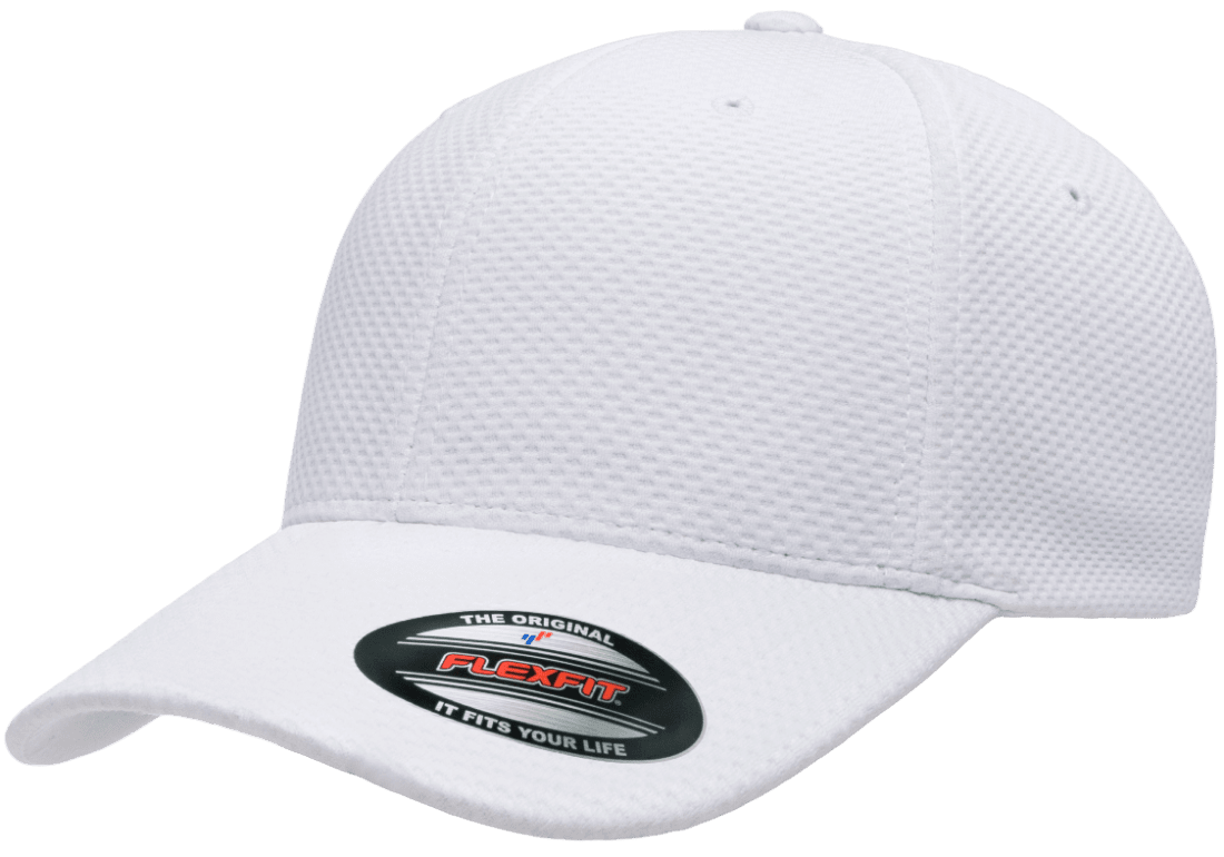 Bulk Flexfit 6584 Cool & Dry 3D Hexagon Jersey Hats in White